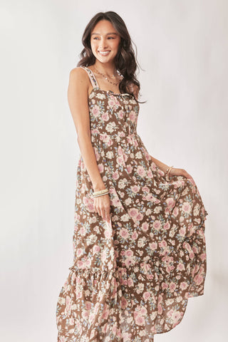 Amelie Mocha Rose Floral Dress