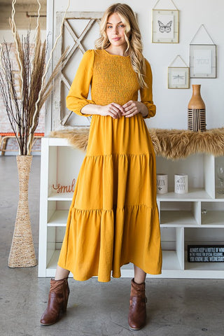 Taylor Round Neck Smock Dress - Mustard