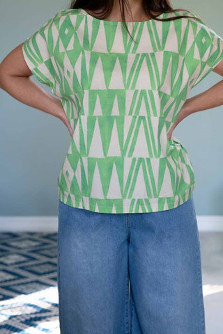 Eleanor Organic Cotton Top in Green Geo