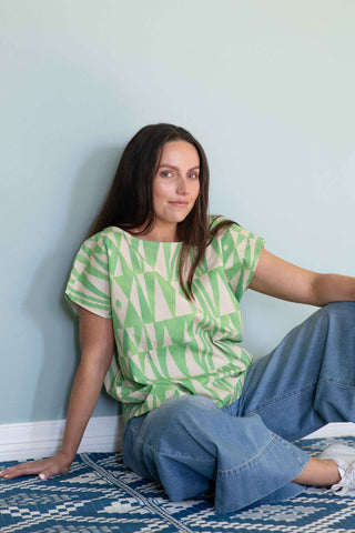 Eleanor Organic Cotton Top in Green Geo