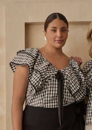 Dovery Gingham Leoti Ruffle Babydoll Top