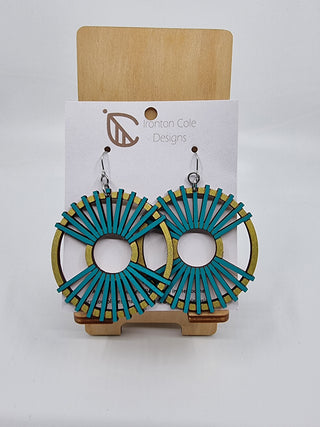 Stellar Wooden Earrings - Aqua & Gold