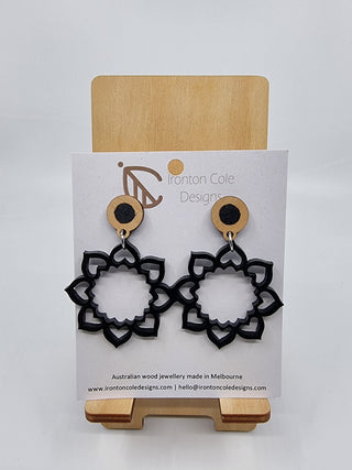 Wooden Circle of Hearts Earrings - Black