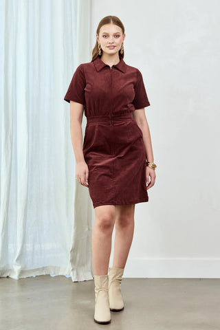 Burgundy Cord Zip It Good Dress