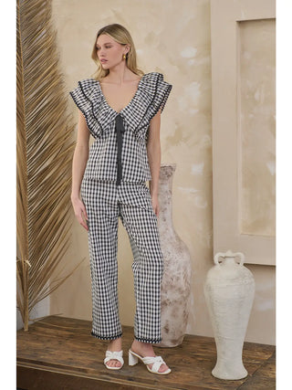 Dovery Gingham Leoti Ruffle Babydoll Top