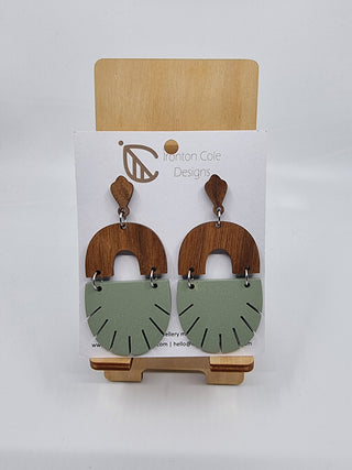 Walnut & Eucalyptus Green Wood Earrings