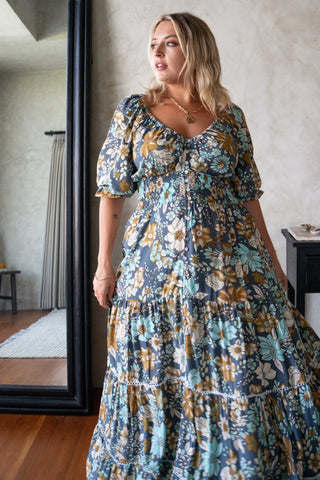 Fortune Teller Maxi Dress (Short Sleeve) – Misty Blue