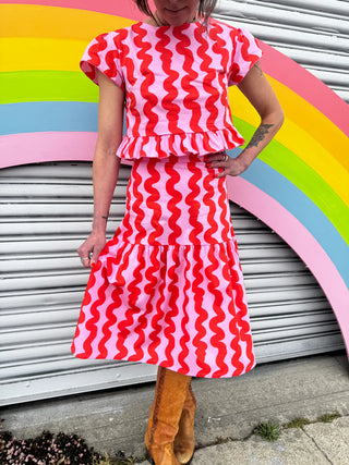 Gail Skirt - Pink Squiggle
