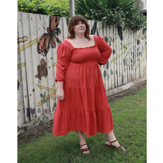 Luca Square Neck Smock Dress - Cinnamon