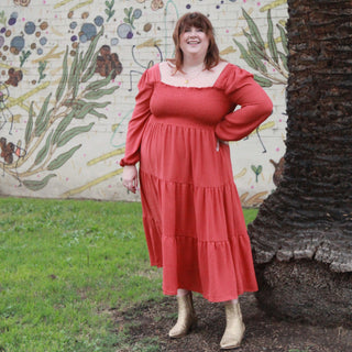 Luca Square Neck Smock Dress - Cinnamon