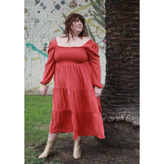 Luca Square Neck Smock Dress - Cinnamon