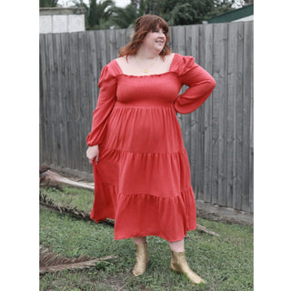 Luca Square Neck Smock Dress - Cinnamon