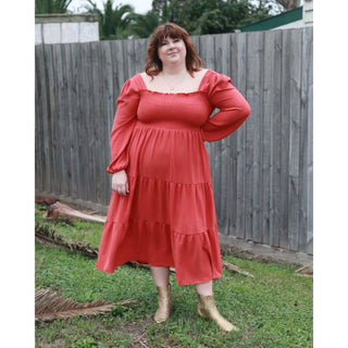 Luca Square Neck Smock Dress - Cinnamon