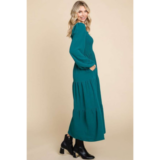 Luca Square Neck Smock Dress - Hunter Green
