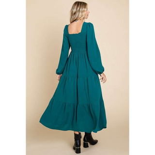 Luca Square Neck Smock Dress - Hunter Green