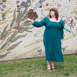 Luca Square Neck Smock Dress - Hunter Green