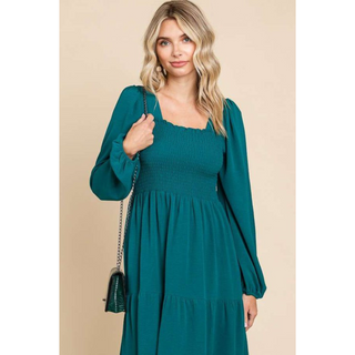 Luca Square Neck Smock Dress - Hunter Green