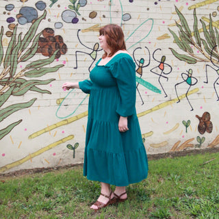 Luca Square Neck Smock Dress - Hunter Green