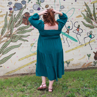 Luca Square Neck Smock Dress - Hunter Green