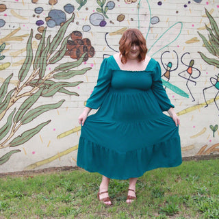 Luca Square Neck Smock Dress - Hunter Green