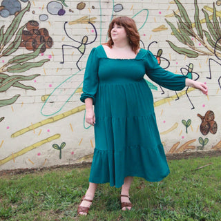 Luca Square Neck Smock Dress - Hunter Green