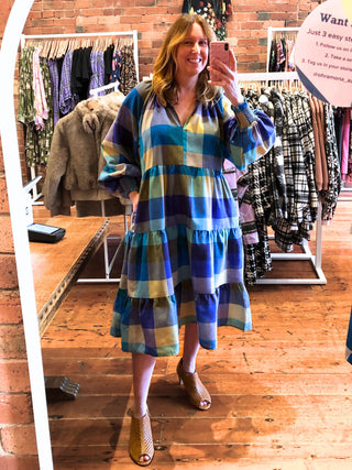 Mandarin Blues Gingham Dress