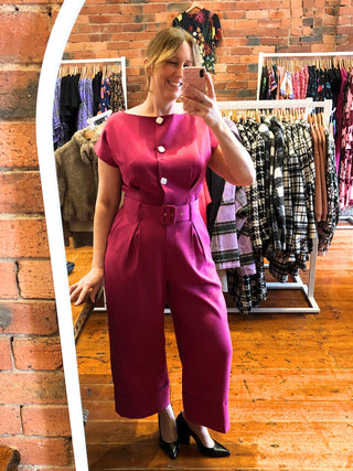 On A High Note Jumpsuit - Magenta