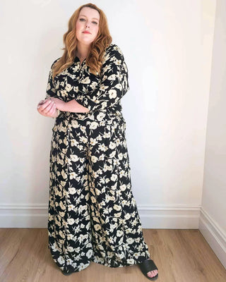 Palazzo Wide Leg Pants in Mono Floral