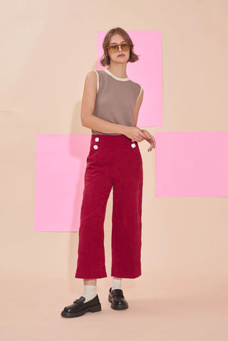 Sunshine 3/4 High Waist Corduroy Culottes - Red