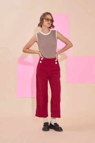 Sunshine 3/4 High Waist Corduroy Culottes - Red