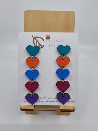 Wooden Multi Heart Drops – Aqua to Purple