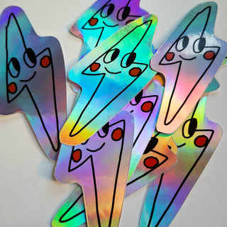 Happy Lightning Bolt sticker (holographic finish)