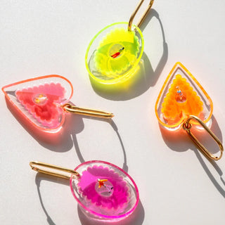 Tiny Luminary Love Hoop Earrings - Pink Heart