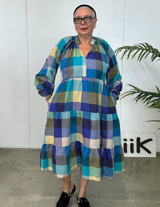 Mandarin Blues Gingham Dress