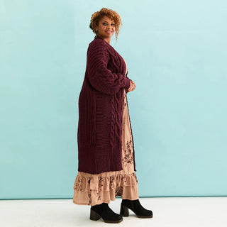 Alex Cable Oversized Maxi Cardigan - Burgundy