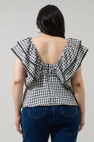 Dovery Gingham Leoti Ruffle Babydoll Top