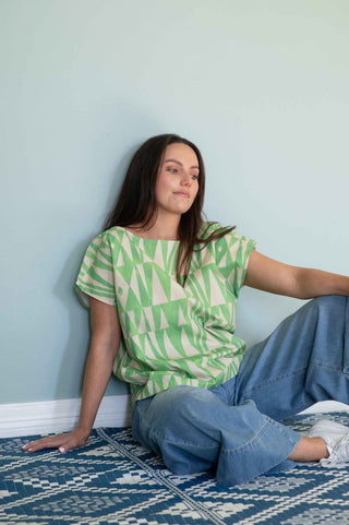 Eleanor Organic Cotton Top in Green Geo