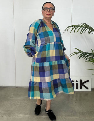 Mandarin Blues Gingham Dress