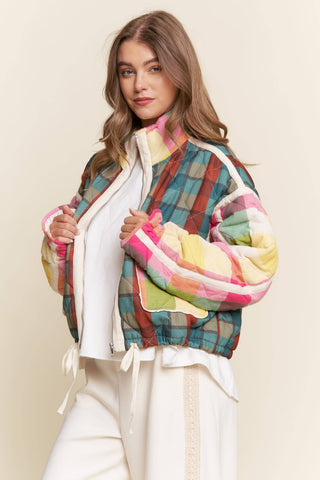 Rainbow Plaid Puffer Jacket