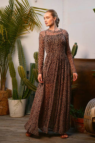 Lara Leopard Print Mesh Maxi Dress