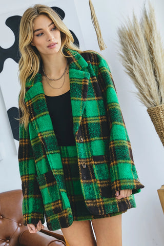 Green Plaid Blazer Coat