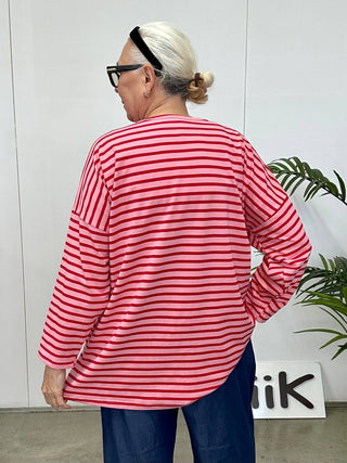 V-Neck Breton Stripe – Pink