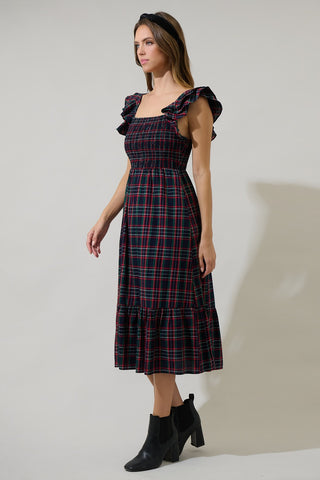 Chapman Plaid Ruffle Midi Dress