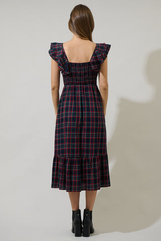 Chapman Plaid Ruffle Midi Dress