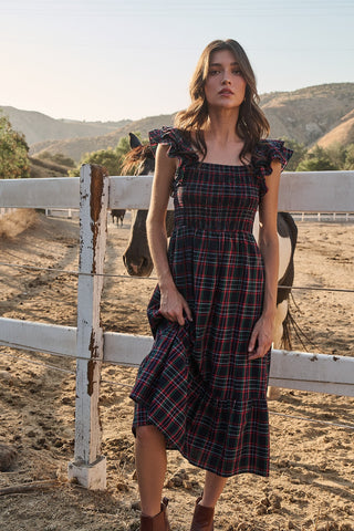 Chapman Plaid Ruffle Midi Dress