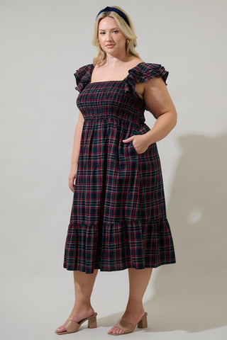 Chapman Plaid Ruffle Midi Dress