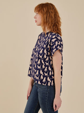 Caitlin Top - Lounge Cats Navy
