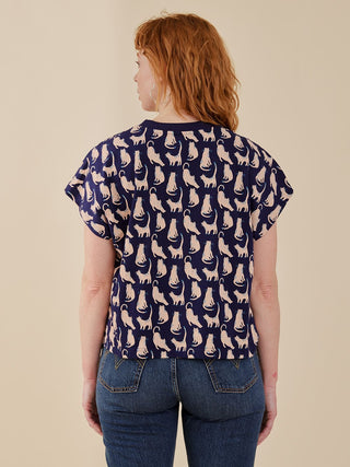 Caitlin Top - Lounge Cats Navy