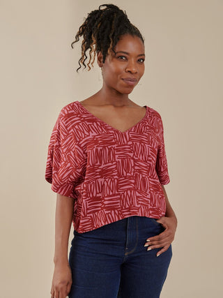 Riley V-Neck Dolman Top - Rose Scribble Modal