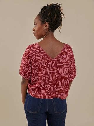 Riley V-Neck Dolman Top - Rose Scribble Modal